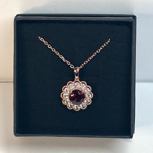 Rose gold-plated sterling silver necklace w garnet & sapphire pendant